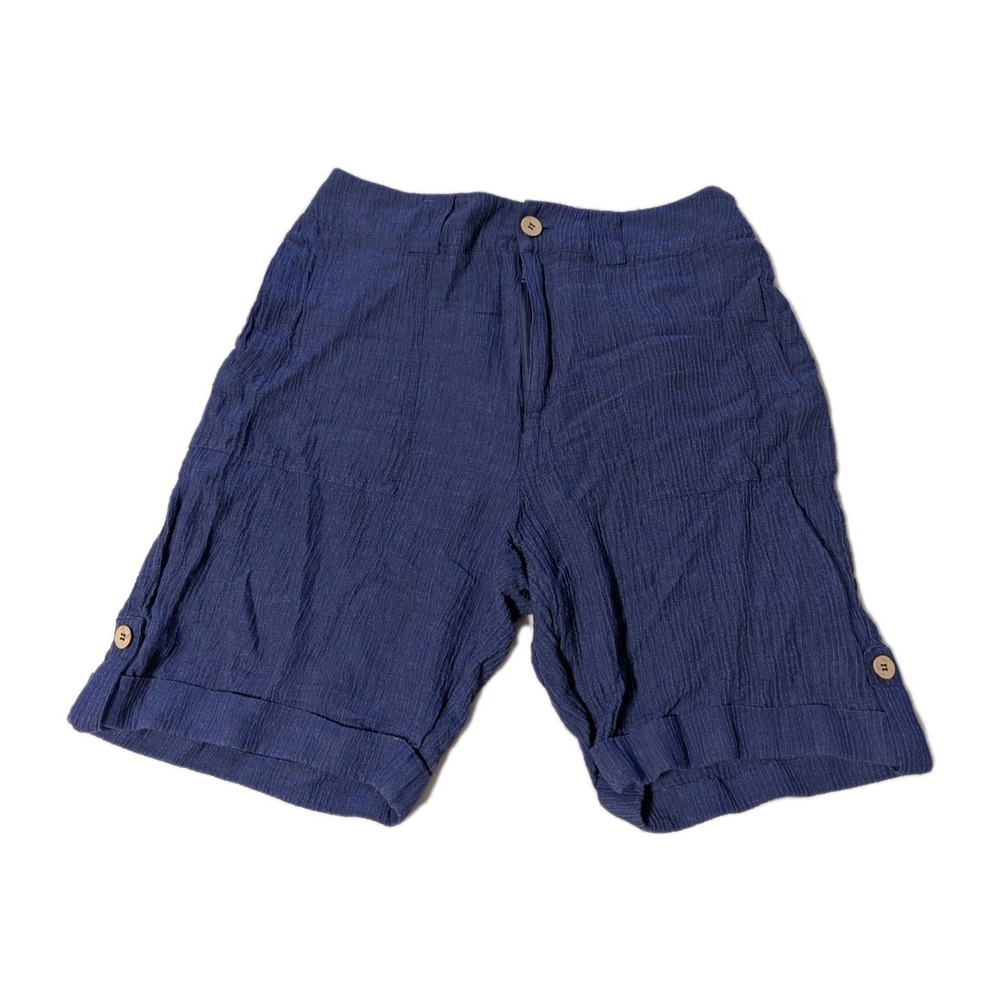Soft Surroundings Women's Med Shorts Whispering Palms Gauze‎ High Rise Navy Blue